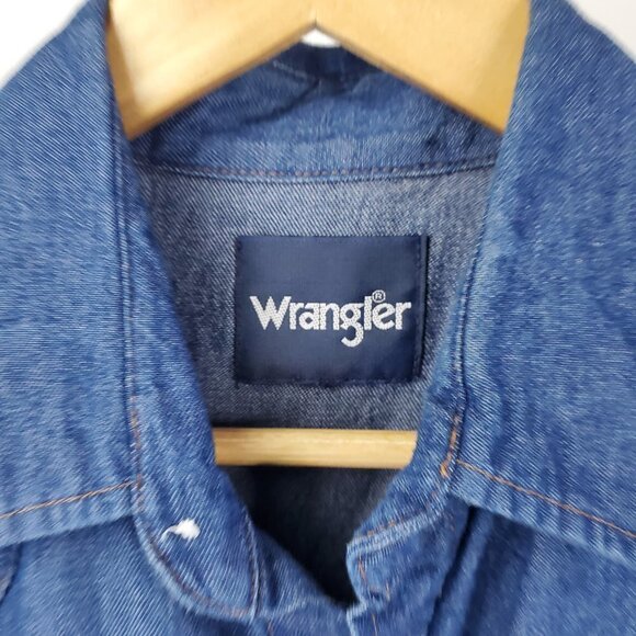 WRANGLER Denim Pearl Snap Western Workwear Shirt Blue Cotton Cowgirl (C-2) - Picture 2 of 9